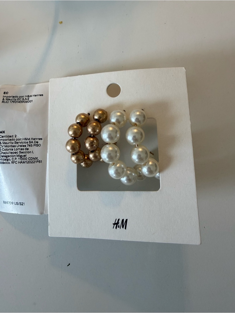 H&M Pearl and Gold Bead Hoop Earring Set